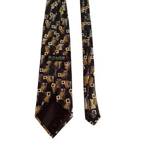 Zylos‎ George Machado Mens Silk Tie Abstract Geometric Brown Gray Made in USA